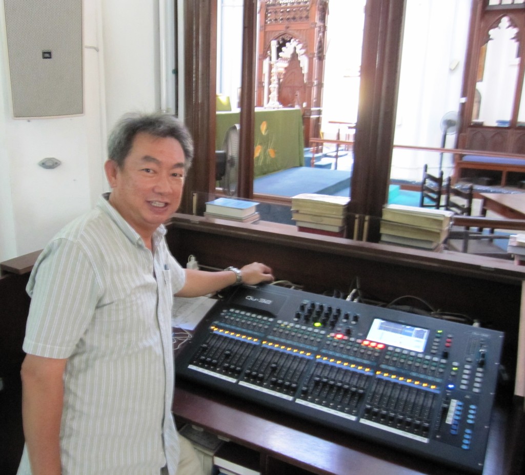Kevin Quek, Facilities Manager of St. Andrew’s Cathedral with the Allen & Heath Qu-32 in the Main Sanctuary of the Church